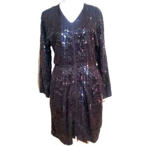 Theory 100% silk black sequin embellished exposed zip sparkly party mini dress 4